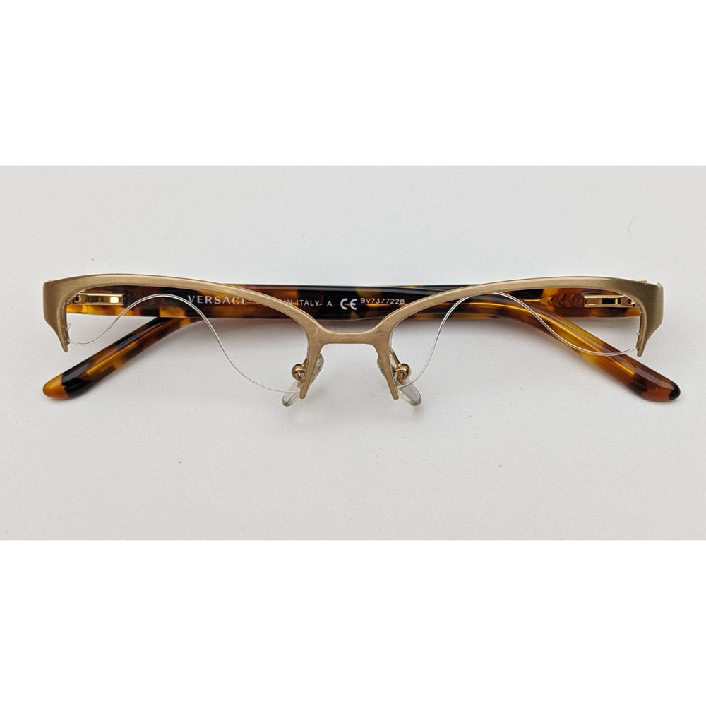 Versace Gold Rimless Cat-Eye Glasses with Tortoiseshell Temples - Picture 6 of 9